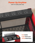 Power Tool Organizer With Charging Station And 3 Tier Drill Storage, Four Drill Slots And Side Pegboard, Built In Eight Outlet Power Strip