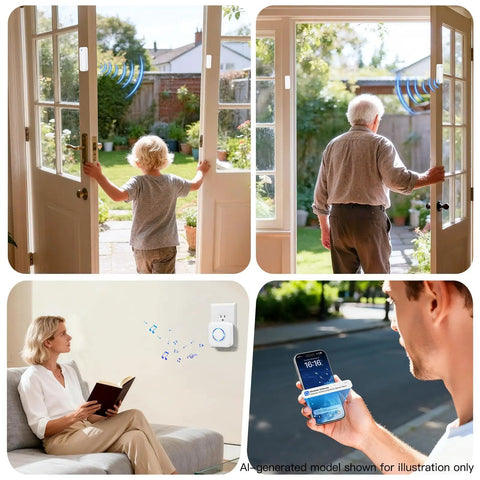 WiFi Door Sensor Chime For Smart Home Open Alert And Window Sensor Real Time App Alerts From Tuya Smart Life Perfect For Child Safety And Dementia Care Loud Chime With Five Volume Levels For Home Or Biz, white wall-mounted unit