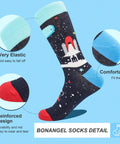 Crazy Colorful Mens Dress Socks For Men Size 8 To 12 Crew Length Dope Patterned Dress Socks That Stand Out At Work With Colorful Stripes And Comfortable Cotton Blend showing detail view of sock elasticity and reinforced heel.