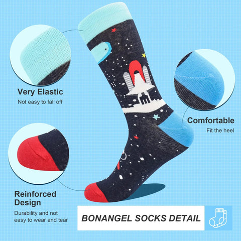 Crazy Colorful Mens Dress Socks For Men Size 8 To 12 Crew Length Dope Patterned Dress Socks That Stand Out At Work With Colorful Stripes And Comfortable Cotton Blend showing detail view of sock elasticity and reinforced heel.