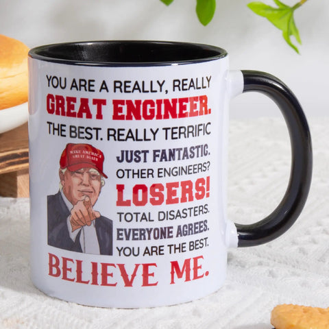 Engineer Mug 11 Oz For Men And Women Ceramic Coffee Cup Gift For Engineers On Christmas Father's Day Mother's Day Birthday Totally Boss Gift For Mechanical Civil Electrical Software Pros featuring humorous text and illustration.