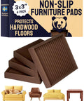Non Slip Rubber Furniture Pads 3 Inch By 3 Inch Set Of 4 Brown Floor Protectors For Hardwood Floors And Chairs Grippers