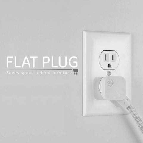 Flat plug in outlet with white braided cord from 5 Pack 3 Outlet Power Strip With Surge Protection Grounded Flat Plug 6 Inch Designer Braided Cord White Gray Chevron UL Listed Keeps All Your Gadgets Juiced Up And Looking Clean In Any Room.