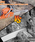 Comparison of Beast 68Cc Gas Chainsaw With 20 And 24 Inch Guide Bars vs another chainsaw, showing usage comfort and design.