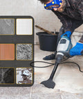 Person using rotary hammer with 5 Piece SDS Plus Tile Removal Chisel Set for masonry, concrete, brick, tile work visible