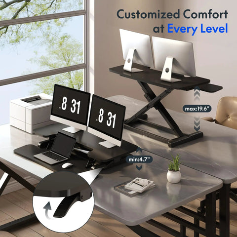 36 Inch Standing Desk Converter Riser With Smooth Spring Lift System for Sit Stand Workstation, dual monitors, desk setup