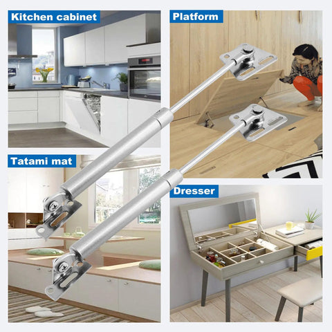 Dual 200N 45Lb Gas Struts For Heavy Lids, 10 Inch Soft Close Gas Spring Hinges installed on cabinets and toy boxes