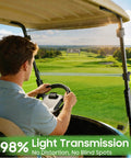 Heavy Duty Top Tier Golf Cart Windshield For Club Car Precedent Tempo Onward Two Thousand Four Up No Drill Straight Bolt On view from driver seat.