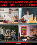 Two Pack 40x40 Inch Fiberglass Emergency Fire Blankets With Protective Gloves Wall Hooks And Storage Case For Home Kitchen Car Or Camping Fire Safety Kit For Quick Fire Suppression And Peace Of Mind shown in use for kitchen, clothing, grill, and electrical fires