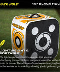 Beast Four-Sided Archery Target For Crossbows, 16 By 16 By 14 Inches, shown with target design and carry strap on grass.