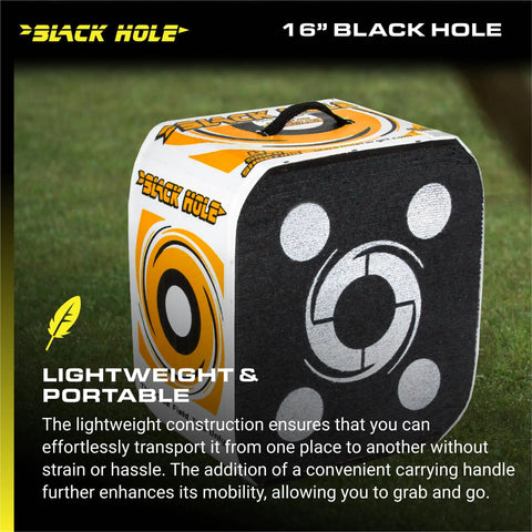 Beast Four-Sided Archery Target For Crossbows, 16 By 16 By 14 Inches, shown with target design and carry strap on grass.