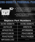 DC96-00887A thermal fuse chart and details for dryer repairs and part replacements.