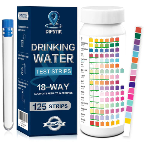 18 In 1 Water Test Strips Kit For Home And Well Water, 125 Strips box and bottle with color chart for water testing