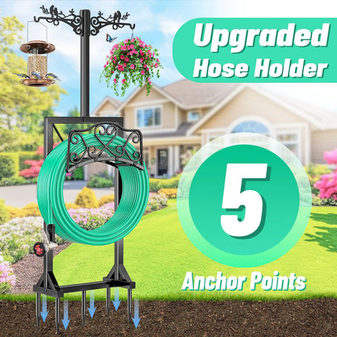 Heavy Duty Free Standing Garden Hose Holder Stand With Two Shepherd Hooks Detachable Metal Hose Storage Rack for outdoor yard