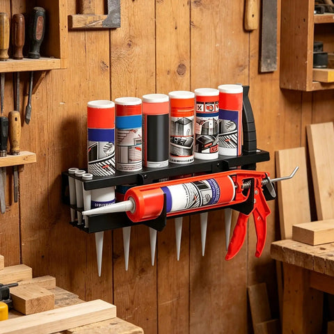Heavy Duty Spray Paint Organizer Wall Mount Rack for aerosol cans and sealing pipes in garage workshop