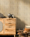 Effortless Peel And Stick 3D Wall Panels Self Adhesive Soundproof Removable PVC Slat Tiles Dark Brown Wood Grain on herringbone wall.