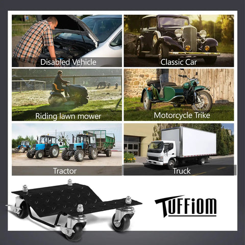 Heavy Duty Car Dolly Set Of Four With Six Thousand Pound Capacity And Three Sixty Degree Swivel Wheels Built Different For Hassle Free Vehicle Rolling And Zero Sweat Garage Moving Essentials In Black