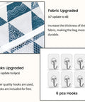 Close-up of 3 Piece Large Wall Hanging Organizer Set with linen fabric and 6 hooks, triangle design detail shown.