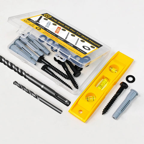 TV Wall Mount Hardware Kit With Lag Bolts And Drill Bits For Concrete Wood Brick And Drywall Includes M8x65 Screws and level