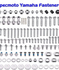 Bolt Kit For Yamaha YZ YZF Dirt Bikes 1996 To Present Replaces Most Common Fasteners Across 80cc To 450cc Two Stroke And Four Stroke OEM Style Hardware Set displayed with bolts, nuts, and washers.