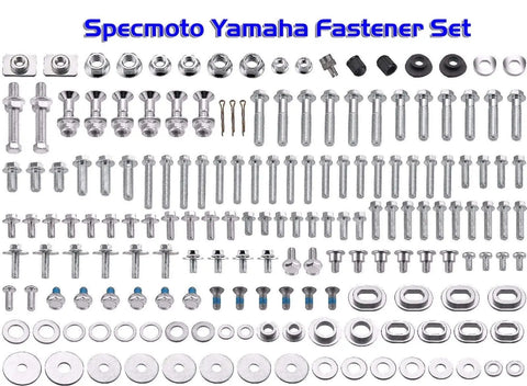 Bolt Kit For Yamaha YZ YZF Dirt Bikes 1996 To Present Replaces Most Common Fasteners Across 80cc To 450cc Two Stroke And Four Stroke OEM Style Hardware Set displayed with bolts, nuts, and washers.