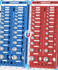 Bolt thread checker tool with magnetic base and anti-slip feet for DIY sizing and organization, featuring 52 bolt and nut sizes.