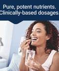 Woman taking a dietary pill with water, promoting brain health. Focus keyword: Lithium Orotate 1000 MCG For Focus And Cognitive Function And Memory Support Low Dose Formula Non GMO Gluten Free Vegetarian 100 Capsules For Everyday Brain Boost And Memory Health.