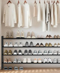 Expandable Metal Shoe Rack Space Saver With Four Tiers Freestanding Stackable Organizer Holds 16 To 24 Pairs And Extends From 33.3 To 47.5 Inches, Adjustable Width For Closet, Entryway, Hallway, Garage Or Front Door