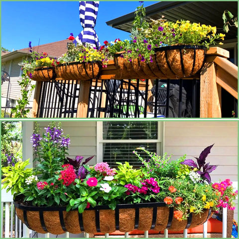 4 Pack 24 Inch Railing Planter Window Box With Coconut Coir Liner No Fuss Easy Install Metal Fence Hanging Flower Baskets