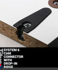 100 Pack Dead Reliable Cam Connectors For 19 Mm Panels With Ridge Drop In Cam Lock Nut showing black connector in wood panel.