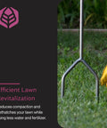 Manual Lawn Coring Aerator With Long Handle, Powder Coated Steel Construction, Cushioned Handles in use on grass
