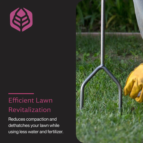 Manual Lawn Coring Aerator With Long Handle, Powder Coated Steel Construction, Cushioned Handles in use on grass