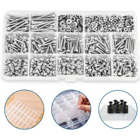1128 Piece Hex Socket Head Cap Bolt Set M3 Stainless Steel Allen Screws Kit For Machinery And Auto DIY Projects Gearhead Approved Durable Fasteners For Repairs And Upgrades, plastic organizer with M3 screws and nuts
