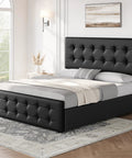 Absolute Game Changer Queen Size Platform Bed Frame With Durable Faux Leather Headboard And Four Smooth Roll Out Storage Drawers For Effortless Room Makeovers In Matte Black in modern bedroom setting.