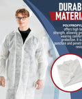 Disposable Lab Coat White Case Of 30 Unisex Adult Latex Free PPE Protective Coat With Snaps For Hospitals Pharmacies Clinics Labs 2X Large Breathing Lightweight Microporous Polypropylene.