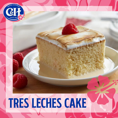 Tres leches cake slice topped with raspberry, with creamy texture, using Ultrafine Granulated Baker's Sugar Two Pack 3.5 Lb Easy Baking Tub.
