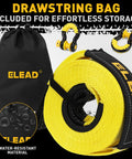 Yellow 3in x 30ft tow strap with black drawstring bag, two D-ring shackles; Beefed Up 3 Inch By 30 Foot Tow Strap Recovery Kit.