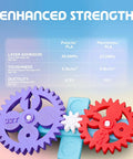 Colorful 3D printed gears demonstrating enhanced strength of White 1.75mm PLA 3D Printer Filament, 1kg Spool, Easy To Print With High Speed Extrusion