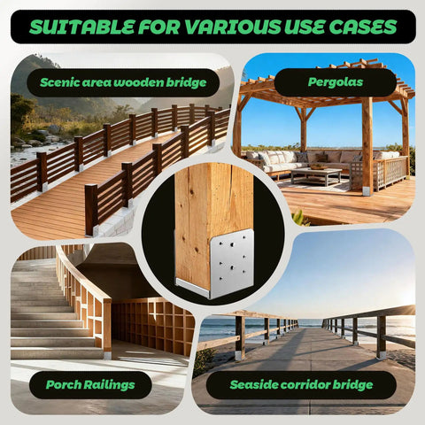 Heavy Duty 4x4 Post Base Bracket Set Stainless Steel Adjustable Anchor Plate for deck, porch, and railing support use cases.