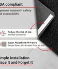 Disposable Urinal Mats With Odor Control, Time Monitor, And Non Slip Adhesive Charcoal Insert, Case Of 6 For Fresh Restrooms, Easy Replacement Schedule, Made In The USA, showing ADA compliance features and installation details.