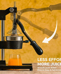 Cast Iron Manual Citrus Juicer Heavy Duty Orange Press in use with smooth lever action for easy juice extraction.