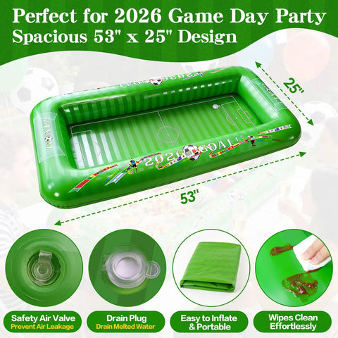 Soccer Themed Inflatable Serving Bar For Pool Parties And Tailgates 53 inch floating cooler and buffet tray in green