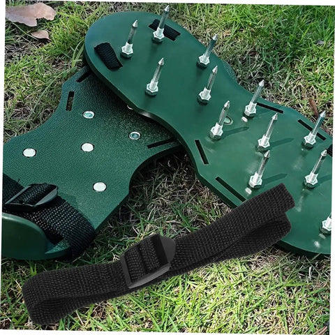 No Fuss Setup 16 Pcs Lawn Aerator Shoes Straps With Grass Spike Attachments on green lawn surface