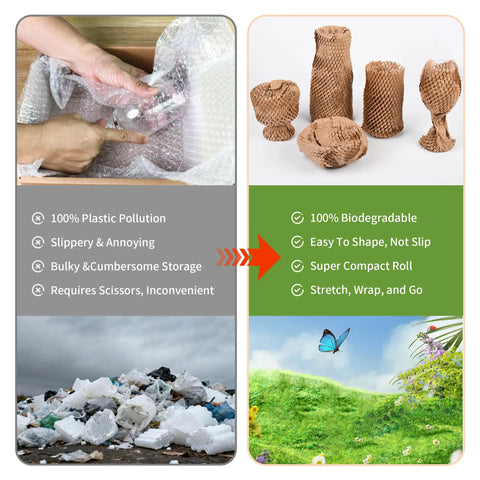 Comparison of traditional bubble wrap and Eco Friendly Packing Paper 12 Inch By 55 Foot For Moving and Shipping with benefits.