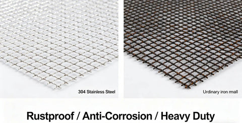Comparison of 20 Mesh 304 Stainless Steel Wire Mesh Heavy Duty Rustproof Screen for garden use versus ordinary iron mesh.