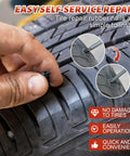 60 Piece Tire Repair Kit With Two Sizes Rubber Plugs And Vacuum Tire Plug Screws For Cars Motorcycles Trucks And Tractors Self Service Quick Fix Box Packaged - Hand inserting screw into tire.