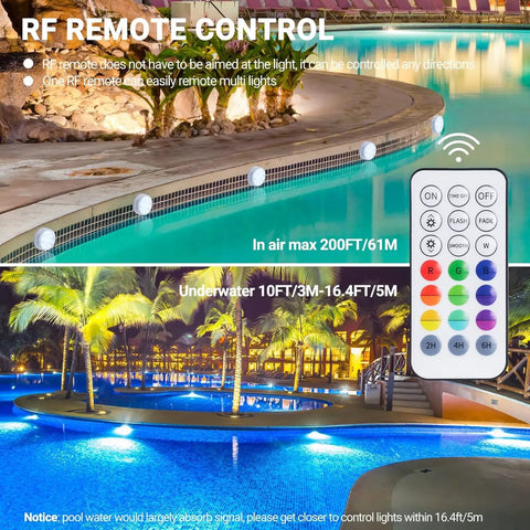 Cool Submersible LED Pool Lights Kit With Remote, 13 LED Waterproof Color Changing Underwater Lights shown in use at night