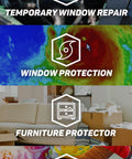 Infographic highlighting uses of Car Window Repair Tape Wrap 17.5 Inch Wide Clear Adhesive Film 6 Ft Long Waterproof Tacky Tape