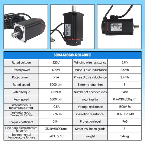 Beefed-Up 600W AC Servo Motor Kit Without Brake For CNC Machines, 220V 3.5A 3000rpm Encoder RS485 Controller, front view