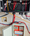 No Sweat 500A DC Combiner Box 4 To 2 Out Pre Wired Cable Kit For 48V Lifepo4 Battery Bank Parallel Hookup with internal bus bars.